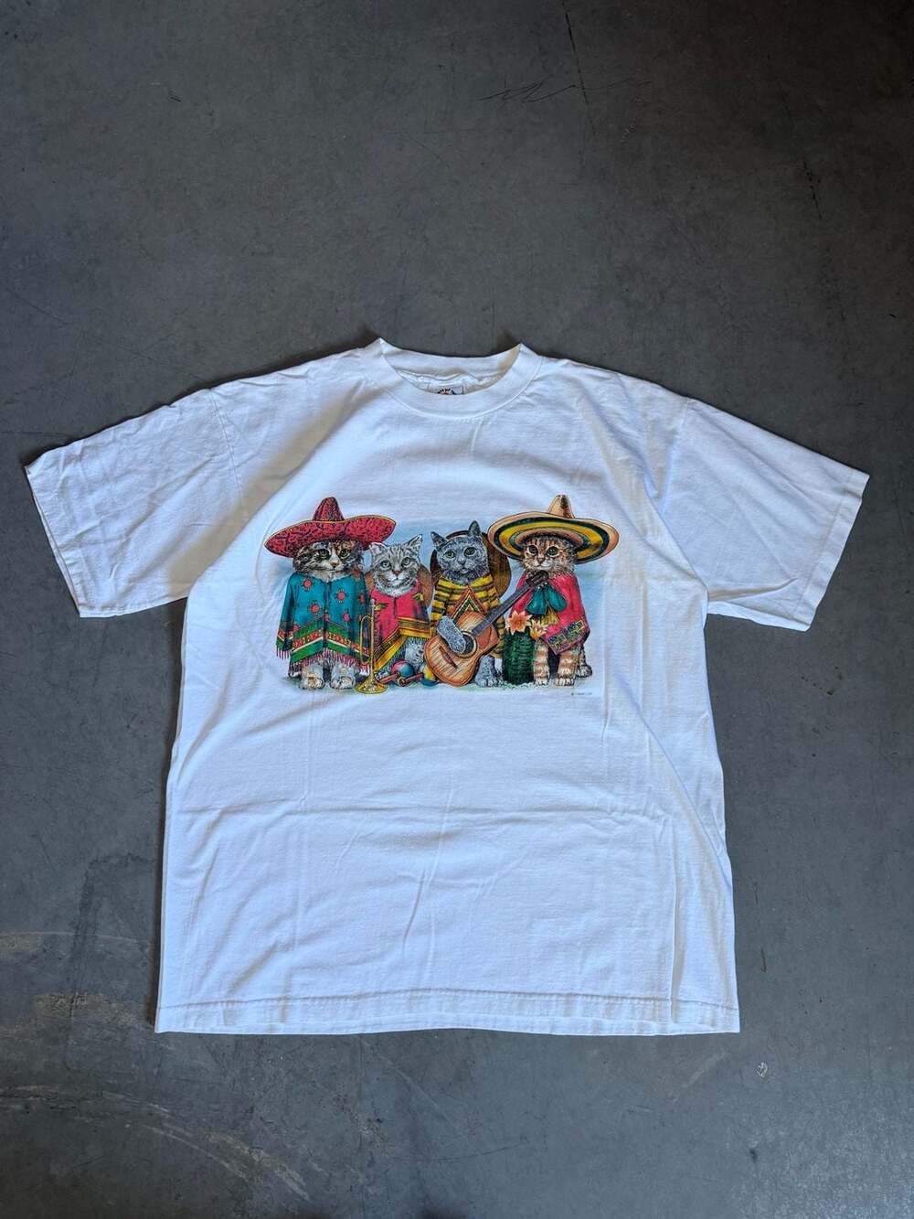 90s Prints Of Tails Cats Sombreros Ponchos T shirt